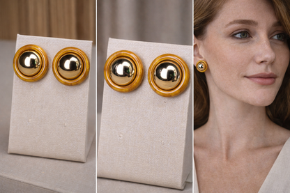 Brinco Redondo Dourado com Resina Âmbar